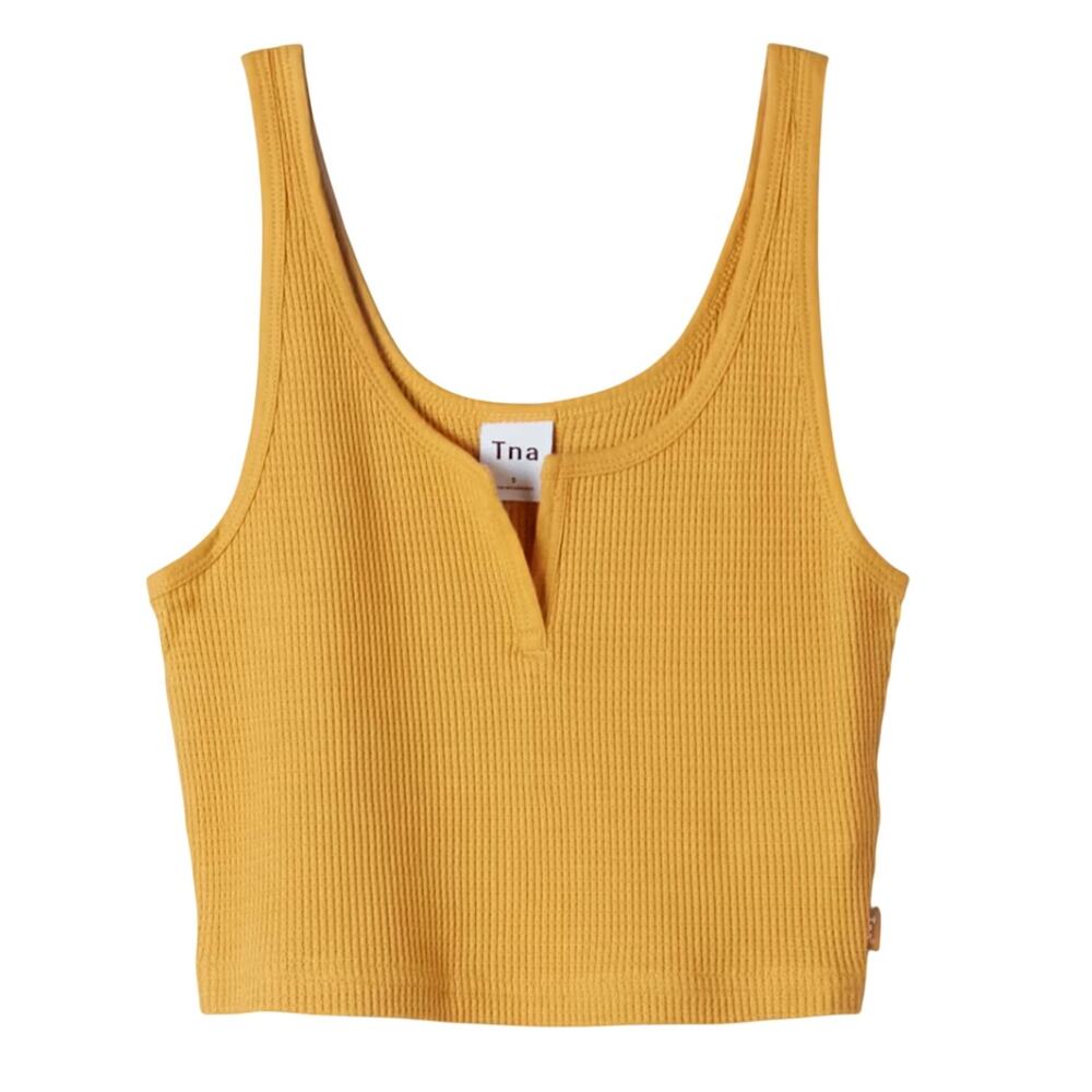 Aritzia Ribbed Yellow Waffle Notch Top Size S